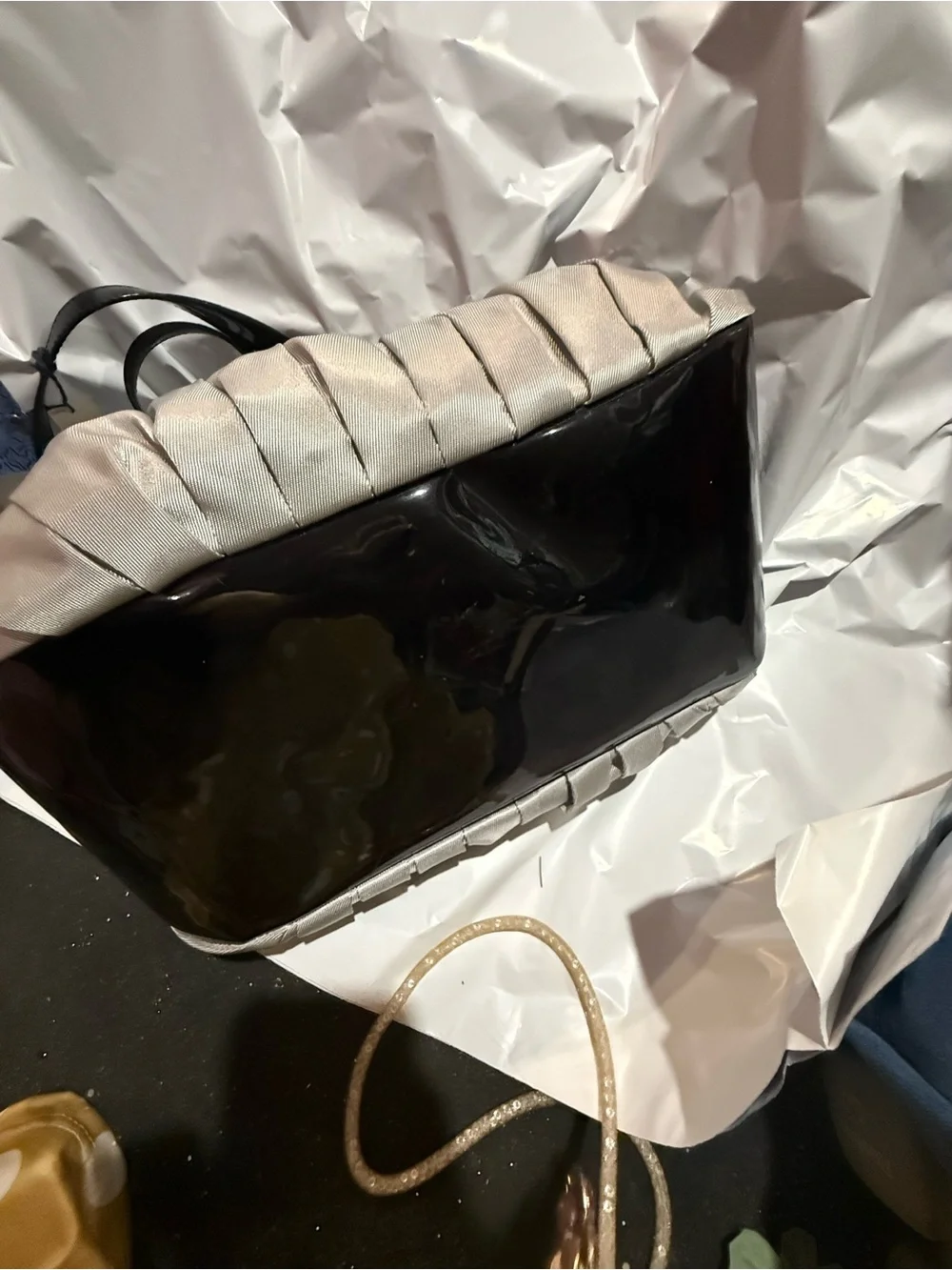 Simply Vera Vera Wang Satin Ruched Tote with Black Patent Handles